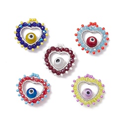 (52) Непрозрачная лаванда Стеклянные бусы подвески, сердце с сглаза, с 304 соединительным кольцом из нержавеющей стали и стеклянными бусинами, разноцветные, 24.5x25x8 мм, отверстие : 1.6x3.5 мм
