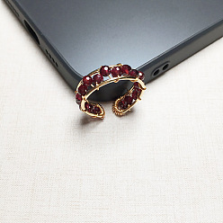 Гранат Кольца-манжеты из сплава с натуральным гранатом и круглыми бусинами, золотые, внутренний диаметр: регулируемый