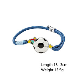 White Sports 304 Stainless Steel Enamel Football Link Nylon Cord Slider Bracelets, Platinum, White, 6.30 inch(16cm)