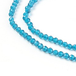 Deep Sky Blue Transparent Glass Beads Strands, Faceted, Round, Deep Sky Blue, 2mm, Hole: 0.5mm, about 164~182pcs/strand, 14.8~15.7 inch(37.5~40cm)