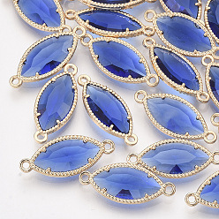 Синий Стеклянные ссылки, с позолоченными элементами из экологически чистого сплава, граненые, лошадиный глаз , синие, 21x9x4 мм, отверстие : 1.2 мм