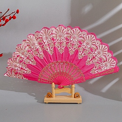 Светло-Вишневый Из пластика с тканевым складным вентилятором, винтажный веер с золотыми марками, для вечеринки свадебное танцевальное украшение, светло-вишневый, 230 мм