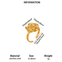 Flower 304 Stainless Steel Cuff Open Rings, Golden, Flower, 18mm
