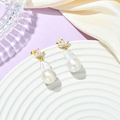 Teardrop Женские серьги-подвески из латуни с микропаве из кубического циркония, с натуральным жемчугом барокко жемчуг кеши, золотые, слеза, 29x11 мм