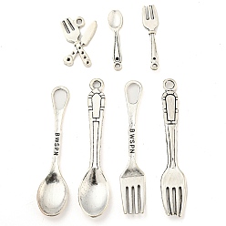 Античное Серебро Сплавочные подвески тибетского стиля, ложка, античное серебро, 20~54x5.5~11x1.5~2 мм, отверстие : 1.2~8x1.2~4.5 мм, пригодный для стразов 1 мм