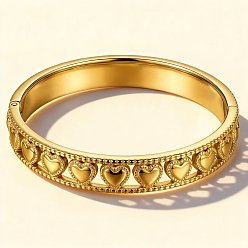 Golden 304 Stainless Steel Hollow Heart Hinged Cuff Bangles for Women, Golden, Inner Diameter: 2.36 inch(6cm)