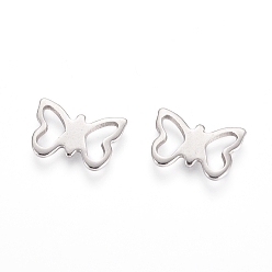 Stainless Steel Color Tarnish Resistant 201 Stainless Steel Filigree Joiners Links, Butterfly, Stainless Steel Color, 7x10x0.8mm