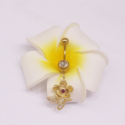 Цветок 316l хирургическая нержавеющая сталь микропаве прозрачный кубический цирконий пупочные кольца, золотые, цветок, длина стержня: 3/8"(10мм), штифты : 1.6 мм