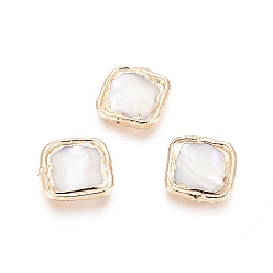 Золотой Стеклянные бусы, с латунной фурнитурой , позолоченный край, квадратный, цвет морской раковины, 17.5~18x17~17.5x3.5~4 мм, отверстие : 0.7 мм