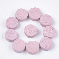 Pink Painted Poplar Wood Cabochons, Flat Round, Pink, 7x2mm