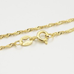 Настоящее золото 18K 925 ожерелья с цепочкой из стерлингового серебра, цепочки ожерелья волна воды, с застежками пружинного кольца, реальный 18 k позолоченный, 18 дюйм (45.7 см), 1.2 мм