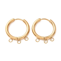 Golden 304 Stainless Steel Huggie Hoop Earring Findings, Round, with 3-Loops, Ion Plating(IP), Long-Lasting Plated, Golden, 21x19x2.5mm, Hole: 1.8mm