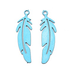 Небесно-голубой 430 подвеска из нержавеющей стали, окрашенная распылением, подвески в форме пера, голубой, 22x6x0.3 мм, отверстие : 1.1 мм