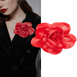 Red 1Pc Duckbill Clip Cloth Alloy Brooches, Flower, Red, 145x125x53mm