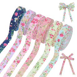 (52) Непрозрачная лаванда Полиэфирная лента, цветочный принт, цветочный узор для упаковки подарков, разноцветные, 3/8 дюйм (9 мм), 6 цветов, 4 ярдов / цвет, 24 ярдов