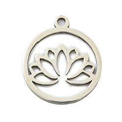 Нержавеющая Сталь Цвет Не тускнеющие 201 подвески из нержавеющей стали, кольцо с подвеской в виде лотоса, лазерная резка, цвет нержавеющей стали, 17.5x15x1 мм, отверстие : 1.5 мм