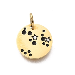 Sagittarius Twelve Constellations 304 Stainless Steel Enamel Pendants, with Rhinestone, Flat Round Charms, Golden, Sagittarius Charms, 13x1mm, Hole: 4.5x2.5mm