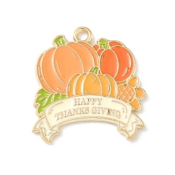Тыква Подвески из сплава с эмалью ко дню благодарения, золотые, тыква, 23.5x22.5x1.5 мм, отверстие : 1.8 мм