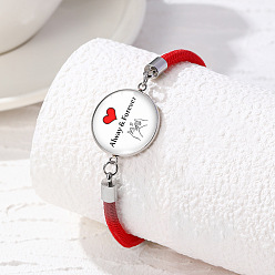 Сердце Сплав стекла плоские круглые звенья браслеты, браслеты из нейлонового шнура для пары друзей, сердце, 6-1/2~8-1/2 дюйм (16.5~21.5 см)