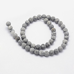 Map Stone Natural Map Stone/Picasso Stone/Picasso Jasper Beads Strands, Frosted, Round, 6mm, Hole: 1mm, about 62pcs/strand, 15.3 inch(39cm)