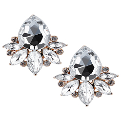Crystal 2 Pairs Rhinestone Teardrop Stud Earrings, Light Gold Alloy Jewelry for Women, Crystal, 25x20mm, Pin: 0.6mm