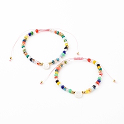 Pink Electroplate Glass Nylon Thread Braided Bead Bracelets for Mom and Daughter, with Natural Shell Beads, Smile, Pink, Inner Diameter: 2.01~3.07 inch(51~78mm), 1.69~2.64 inch(43~67mm), 2pcs/set 