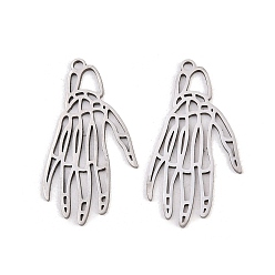 Нержавеющая Сталь Цвет Хэллоуин 201 из нержавеющей стали подвески, амулеты в виде скелетных рук, цвет нержавеющей стали, 28x15x1 мм, отверстие : 1.4 мм