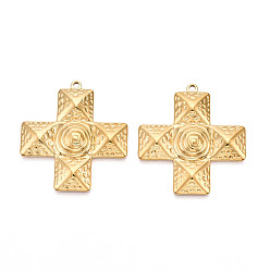 Настоящее золото 18K Ионное покрытие (ip) 304 подвески из нержавеющей стали, крест прелести, реальный 18 k позолоченный, 44x41x4.5 мм, отверстие : 2.5 мм