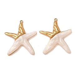 Golden 304 Stainless Steel & Resin Pendants, Starfish Charm, Golden, 36x31x4.5mm, Hole: 2mm