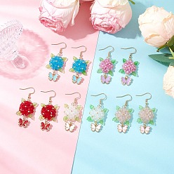 (52) Непрозрачная лаванда 304 серьги-подвески в виде цветка и бабочки из нержавеющей стали, со стеклянными бусинами и эмалированными подвесками из сплава, стеклянными бусинами и акриловыми подвесками, золотые, разноцветные, 53.5x20.5 мм