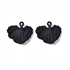 Black Spray Painted Alloy Pendants, Cadmium Free & Lead Free, Gingko Leaf, Black, 27.5x29.5x3.5mm, Hole: 2mm
