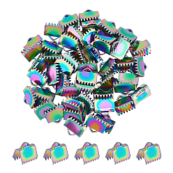 Rainbow Color 50Ионное покрытие (IP) 304 Лента из нержавеющей стали с обжимными концами, Радуга цветов, 9.5x10.5 мм, отверстие : 1.5x3 мм