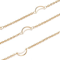 Golden Ion Plating(IP) 304 Stainless Steel Moon Link Cable Chains, Soldered, with Spool, Golden, link: 2.5x2x0.5mm, moon: 12x6.5x0.6mm, about 16.4 Feet(5m)/roll