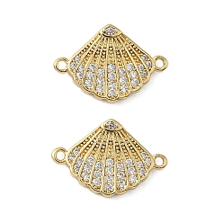 Прозрачный Подвески-соединители в форме ракушки из латуни с микропаве из кубического циркония, реальный 18 k позолоченный, стойки покрытие, долговечный, без кадмия и без свинца, прозрачные, 12.5x18x2.5 мм, отверстие : 1.2 мм