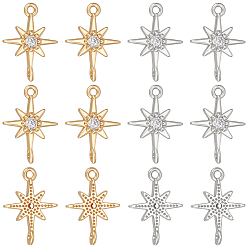 Платиновый & Золотой 12шт 2 цветная латунь микро паве прозрачный кубический цирконий подвески-соединители, звездные ссылки, платиной и золотом, 12x8.5x2 мм, отверстие : 0.8 мм, 6 шт / цвет