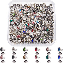 (52) Непрозрачная лаванда 120 наборы 12 цвета латунные заклепки со стразами, плоско-круглые, полукруглые заклепки, заклепки столкновения, платина, разноцветные, 6.5x6 мм, 10 шт / цвет