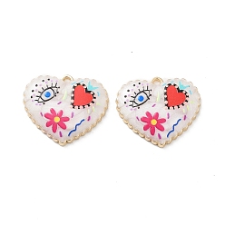 Разноцветный Стойки обшивки сплава эмали подвески, cmолой, сердце со сглазом и цветочным оберегом, без кадмия, без никеля и без свинца, золотые, красочный, 21x25x3.5 мм, отверстие : 1.6 мм