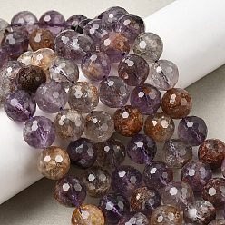 Лодолит Кварц Натуральные фиолетовые фантомные кварцы, фиолетовые лодолитовые кварцевые круглые бусины, нити, граненый (128 граней), 12 мм, отверстие : 1.4 мм, около 33 шт / нитка, 15.35'' (39 см)