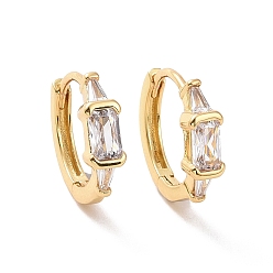 Прозрачный Прямоугольные серьги-кольца с кубическим цирконием, настоящие позолоченные украшения из латуни для женщин, без кадмия, без никеля и без свинца, прозрачные, 18 мм, штифты : 13x14.5x4 мм