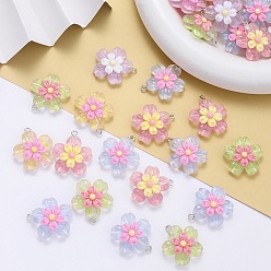 (52) Непрозрачная лаванда Прозрачные смоляные подвески, цветок, с железной платиной петлей, два тона, разноцветные, 25~26.5x24x8.5~9 мм, отверстие : 2 мм