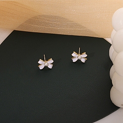 Bowknot Женские серьги с эмалью из сплава, с бусинами из искусственного жемчуга и булавкой из стерлингового серебра 925, бантом, 24x10 мм