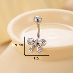 Bowknot 316l хирургическая нержавеющая сталь прозрачный кубический цирконий изогнутые штанги живот кольца, цвет нержавеющей стали, бантом, 12x9.1 мм