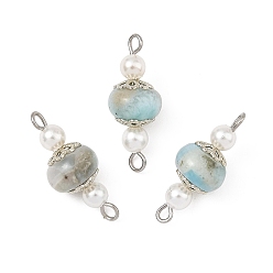 Larimar Natural Larimar & Shell Pearl Beads Connector Charms, Rondelle Links, with Brass Findings and 304 Stainless Steel Eye Pin, 21~22x8.5~9mm, Hole: 1.4mm