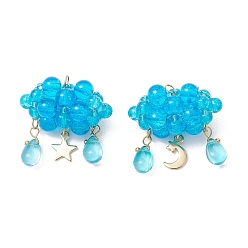 Темно-Голубой 2шт. 2 стили: стеклянные бусины и 304 нержавеющая сталь и 201 подвески из нержавеющей стали, Подвески в виде звезд, луны и облаков, золотые, глубокое синее небо, 27~27.5x28.5~29x17 мм, отверстие : 3 мм, 1 шт / стиль