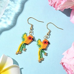 Разноцветный 304 серьги-подвески в виде птиц из бисера из нержавеющей стали Miyuki, золотые, красочный, 49.5x23.5 мм