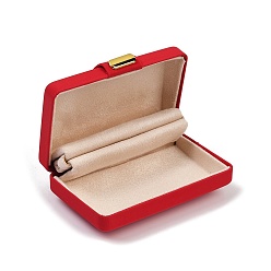 Красный Прямоугольные коробки для хранения колец из искусственной кожи, дорожные переносные кейсы, с железными застежками, красные, 5.8x8.6x3.5 см, 80x47 мм внутренним диаметром