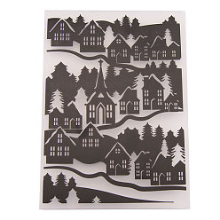 House Transparent Plastic Embossing Template Folders, For DIY Scrapbooking/Photo Album Decorative/Embossed Paper, Stamp Sheets, Black, House Pattern, 14.5x10.5cm
