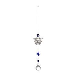 Antique Silver Alloy Butterfly Turkish Blue Evil Eye Pendant Decoration, with Crystal Ceiling Chandelier Ball Prisms, for Home Wall Hanging Amulet Ornament, Antique Silver, 350mm