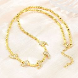 Plaqué 18K Or Véritable Colliers en laiton sertis de micro-pavés de zircon cubique transparent, de piments forts et de perles rondes, sans cadmium et sans plomb, crémaillère plaquage, plaqué longue durée, réel 18 k plaqué or, 17.24 pouce (43.8 cm)