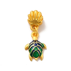 Green Rack Plating Alloy Enamel European Dangle Charm, Large Hole Pendant, Cadmium Free & Lead Free, Tortoise with Shell, Matte Gold Color, Green, 25mm, Tortoise: 15x10.5x3.5mm, Hole: 4mm